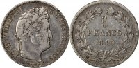 France 5 Francs Coin, Louis-Philippe, Paris, Silver -