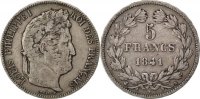 France 5 Francs Coin, Louis-Philippe, Paris, Silver -