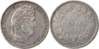 France 5 Francs Coin, Louis-Philippe, Rouen, Silver -