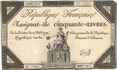 France 50 Livres Banknote, Develle, 1792-12-14, VF(30-35), KM:A72 -