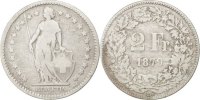 Switzerland 2 Francs Coin, Silver, KM:21 -