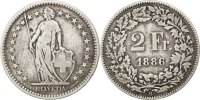 Switzerland 2 Francs Coin, Silver, KM:21 -