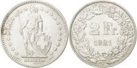 Switzerland 2 Francs Coin, Silver, KM:21 -