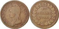France Decime Coin, Dupré, Paris, Bronze, KM:645.1 -
