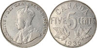 Canada 5 Cents Coin, George V, Royal Canadian Mint, Ottawa -