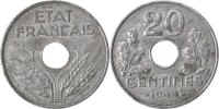 France 20 Centimes Coin, État français, Paris, Zinc -