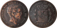 Spain 10 Centimos Coin, Alfonso XII, Madrid, Bronze, KM:675 -
