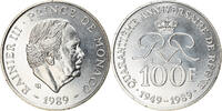 Monaco 100 Francs Coin, Rainier III, Silver, KM:164 -