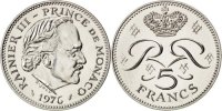 Monaco 5 Francs Coin, Rainier III, Copper-nickel, KM:150 -