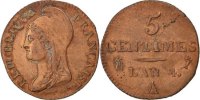 France 5 Centimes Coin, Dupré, Paris, Bronze, KM:635.1 -