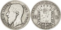 Belgium 50 Centimes Coin, Leopold II, Silver, KM:27 -