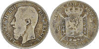 Belgium 50 Centimes Coin, Leopold II, Silver, KM:26 -