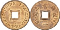 French Indochina 2 Sapeque Coin, Paris, Bronze, KM:6 -