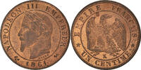 France Centime Coin, Napoleon III, Bordeaux, Bronze, KM:795.3 -