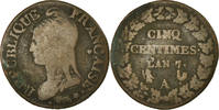 France 5 Centimes Coin, Dupré, Paris, Bronze, KM:640.1 -