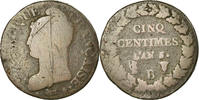 France 5 Centimes Coin, Dupré, Rouen, Bronze, KM:640.3 -