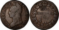 France 5 Centimes Coin, Dupré, Metz, error partial collar strike -