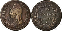 France Decime Coin, Dupré, Paris, rooster / cornucopia -