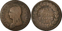 France Decime Coin, Dupré, Strasbourg, Bronze, KM:644.4 -