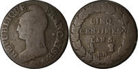 France 5 Centimes Coin, Dupré, Strasbourg, Bronze, KM:640.4 -