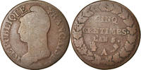 France 5 Centimes Coin, Dupré, Paris, Bronze, KM:640.1 -