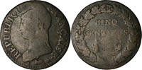 France 5 Centimes Coin, Dupré, Paris, Bronze, KM:640.1 -