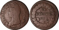 France Decime Coin, Paris, Refrappage du 2 décimes, Copper -
