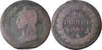 France Decime Coin, Dupré, Paris, Bronze, KM:644.1 -