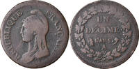 France Decime Coin, Dupré, Paris, Bronze, KM:644.1 -