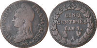 France 5 Centimes Coin, Dupré, Paris, Bronze, KM:640.1 -
