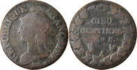 France 5 Centimes Coin, Dupré, Paris, Bronze, KM:640.1 -