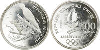 France 100 Francs Coin, Ski jumpers, Proof, Silver, KM:995 -