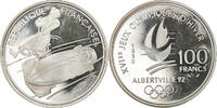 France 100 Francs Coin, Bobsledding, Proof, Silver, KM:981 -