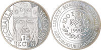 France 100 Francs-15 Ecus Coin, Charlemagne, BE, Silver -