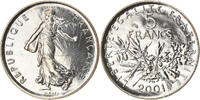 France 5 Francs Coin, Semeuse, Paris, Nickel Clad Copper-Nickel -