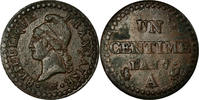 France Centime Coin, Dupré, Paris, Bronze, KM:646 -