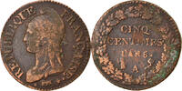 France 5 Centimes Coin, Dupré, Paris, Bronze, KM:640.1 -