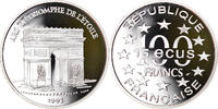 France 100 Francs-15 Ecus Coin, Arc de Triomphe, BE, Silver -