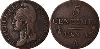 France 5 Centimes Coin, Dupré, Paris, Bronze, KM:635.1 -