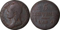 France 5 Centimes Coin, Dupré, Paris, Bronze, KM:635.1 -