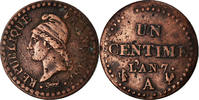 France Centime Coin, Dupré, Paris, Bronze, KM:646 -