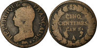 France 5 Centimes Coin, Dupré, Paris, Bronze, KM:640.1 -