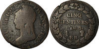 France 5 Centimes Coin, Dupré, Strasbourg, Bronze, KM:640.4 -