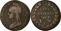 France 5 Centimes Coin, Dupré, Bordeaux, Bronze, KM:640.8 -