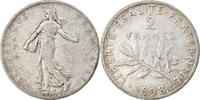 France 2 Francs Coin, Semeuse, Paris, Silver, KM:845.1 -