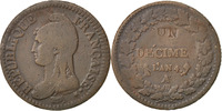 France Decime Coin, Dupré, Paris, Bronze, KM:637.1 -