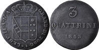 ITALIAN STATES 3 Quattrini Coin, TUSCANY, Leopold II, Copper -