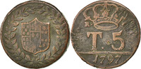 ITALIAN STATES 5 Tornesi Coin, NAPLES, Ferdinando IV, Copper -