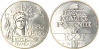 France 100 Francs Coin, Statue de la Liberté, Silver -