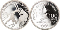 France 100 Francs Coin, Free-style skier, BE, Silver, KM:983 -
